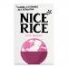 A photo shows six identical 1 kg Nice Rice Pure Basmati bags arranged in two neat rows. Each bag displays the Nice Rice logo and 'Pure Basmati' label, a clear window revealing long slender white grains, simple rice-stalk graphics, and clean packaging details. Soft light reveals fine grain textures.