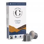 An upright rectangular box of coffee pods sits on a plain surface. Smooth cardboard shows a warm brown gradient with white text and a circular logo. Individual pod illustrations and quantity icons appear on the front. The image captures clear edges, soft shadows, and fine print. Subtle glossy sheen.