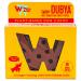 A rectangular bag shows a rustic brown gradient and a bold W’ZIS logo at the top. Illustrated twisted smoky chews sit behind a clear window. Paw-print accents, textured background and bold playful typography frame small icon details across the front.