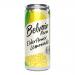 A crate of twelve 330ml clear glass bottles sits in neat rows, each filled with pale lemon liquid. Cream labels feature delicate elderflower illustrations and green lettering, and each bottle has a twist-off cap. A branded cardboard sleeve with matching floral artwork sits behind them. Soft daylight.