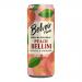 A cluster of slim metallic peach-colored cans sits in a neat 12-pack box, each can displaying elegant lettering and a watercolor peach illustration. Soft pastel hues, glossy finish and delicate fruit motifs create a fresh, artisanal look under bright studio light. With soft leaf accents and shadows.