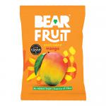 A neat arrangement of fourteen compact 35g pouches in bright mango-orange packaging. Each pack displays the BEAR logo, stylized mango illustrations, imagery of seeds and nuts, clear product name Gently Baked Mango, and a small window revealing golden dried mango pieces.