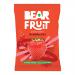 A clean, white pack of 14 compact 35g pouches sits on a neutral surface. The box displays large, glossy strawberries and tiny scattered seeds alongside the BEAR logo in bold, playful letters. Bright red fruit imagery contrasts with crisp white packaging and clear product text.
