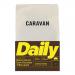 Six 200g Caravan Coffee Roasters Daily Ground bags stand in a neat row. Each matte pack displays the Caravan Coffee Roasters logo, the Daily Ground name and simple label graphics in muted colors, with sealed tops and soft grocery-shelf lighting.