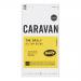 A rectangular cardboard box of Caravan Coffee Roasters Daily Pods sits on a neutral surface. The packaging shows warm brown and cream tones, a centered logo, stylized coffee bean graphics, bold product name text, and a slim transparent window revealing neatly stacked foil pods inside. Soft lighting.