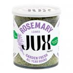 A clean photo shows six identical 25g JUX Food rosemary packets. Each packet displays the JUX Food logo and a clear window revealing dried green rosemary needles. The packs sit in a neat row on a plain white background, the labels aligned and text legible.