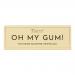 A colorful multipack of 12 OH MY GUM! 19g packs sits against a white background. Each slim packet displays the bold OH MY GUM! logo, tropical fruit illustrations—pineapple, mango and palm leaves—and bright yellow, orange and teal accents.