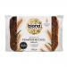 Dark, dense pumpernickel loaf sits sliced, revealing a tight, moist crumb with fine, evenly distributed air pockets. Crust is deep brown and slightly glossy, edges firm. Surface shows subtle rye grain texture and a rustic, hearty appearance.