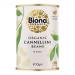 The photo shows six identical 400g Biona Organic cannellini bean cartons arranged in two rows on a plain background. Each carton features the Biona logo, an organic certification mark, green design accents and a clear photo of white cannellini beans on a cream panel. The lighting is soft and even .