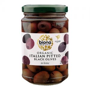 Biona Organic Pitted Black Olives in Brine 280g Pack of 5