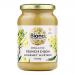 Six glass jars of Biona Organic French Dijon Mustard Strong sit in two neat rows on a white background. Each jar shows a cream label with green Biona logo and black type, pale yellow mustard visible inside, and silver screw-top lids reflecting light, casting soft shadows. Subtle label texture shows.