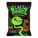 A bright, colorful bag of Wild Thingz confectionery sits on a neutral background. A clear window reveals worm-shaped gummy grubs in orange, green and yellow. Playful logo, organic and vegan badges and a 130g label appear on the illustrated, matte-finish packaging. Soft shadows and subtle reflection.