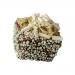 Image shows six square Sicilian pistachio quadrotto pastries neatly arranged in a clear tray within a modern cream-and-green box. Each piece displays pale green pistachio cream and chopped nuts; minimal branding and soft lighting emphasize texture and color.