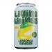 A dozen 330ml Living Things Lemon & Ginger cans sit in a clear shrink-wrapped tray, each bright yellow can displaying the Living Things logo alongside lemon slices and ginger root illustrations. The cans form a neat grid with subtle aluminum reflections against a white background. Soft studio lights.