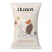 Bright display shows 21 Nunat 90g sweet potato snack packs arranged in rows, fanned and stacked. Each bag shows the Nunat logo, vivid orange sweet potato slices, loose crisps, a vegan icon and simple ingredient text on a white and warm‑orange branded background.