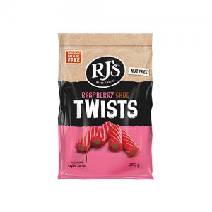 Rjs Licorice Raspberry Chocolate Twists 280g Pack of 12