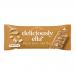 A rectangular box shows sixteen individually wrapped peanut butter oat bars. Each wrapper displays the Deliciously Ella logo alongside peanut and oat illustrations, warm beige tones and green accents. The open box reveals neatly arranged bars in two even rows.