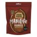 A small display of ManiLife Fruit, Nuts & Seeds 25g packets and a box bearing the ManiLife logo sits on a plain surface. Cocoa-dusted peanuts spill in a heap before the packaging, their dark powdery coating visible against a light background.
