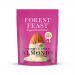 Photo shows eight 120g Forest Feast packets arranged in a tidy grid. Each pack has a cream-and-brown wrapper with a cookies-and-cream illustration, visible almonds and cookie pieces through a window, and the Forest Feast logo. Neutral backdrop and soft lighting.