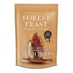 Eight 120g Forest Feast Salted Caramel Milk Chocolate Almonds packs sit in a neat grid. Wrappers feature caramel drizzle, whole almonds and milk chocolate images on a pale green background; the Forest Feast logo and product name appear prominently.
