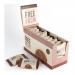 An open rectangular carton displays 24 individually wrapped 30g chocolate brownie minis, arranged in neat rows. Each wrapper shows the Maclean’s and Highland Bakery names with a 'Free From' label. Rich dark brownies peek through imagery on the box. Soft highlights glint on glossy wrappers. Close-up.