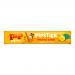 Bright rectangular box of Pip Organic Pipstic Mango & Pineapple fruit bars stands upright, showing yellow-orange branding and a small red crab logo. Individual 18 g wrappers show stylised mango and pineapple illustrations, organic marks and clear product name. Soft studio lighting and subtle texture