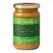 Six glossy glass jars stand in a row, each labeled with a bold, vintage-style Butter Bike logo and fiery jalapeño graphics. Reddish-brown peanut butter peeks through the glass. Bright green cap tops and scattered jalapeño slices and peanuts frame the scene Soft studio lighting casts warm highlights