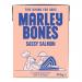 Photo shows twelve identical 390g Marleybones Pantry Fresh dog food pouches arranged in a neat grid. Each packet displays the Marleybones logo, a stylized salmon illustration, small icons of berries and greens, and bold product name text on a white and teal background.