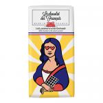 The image shows a stack of ten Le Chocolat Des Français Joconde milk chocolate bars in pale beige and navy wrappers. Each 80g pack features elegant typography, a delicate vintage illustration, caramel-hued accents and a small salt-flake motif beside the 41% cacao label. Soft foil edge adds texture..