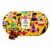 An open metal tin sits on a pale surface; its illustrated lid shows Parisian-inspired artwork and bold lettering. Ten dark chocolate truffles lie in a neat grid, glossy and dusted with cocoa, their deep brown contrasting with the colorful tin.