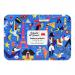 A colorful rectangular box of Le Chocolat des Français sits centered, showing the brand logo and a small French tricolor. Opened chocolates display glossy dark and milk praline rochers in neat rows, their textured hazelnut-studded surfaces and creamy centers visible. Soft light accents glossy finish.