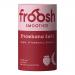 A tray of twelve 150ml Froosh smoothies — strawberry, banana and guava — sits in seasonal Christmas packaging. Bright red, yellow and green bottles display bold fruit illustrations, snowflakes and holly, with a wrapped-gift sleeve and soft twinkling lights. Condensation beads cling to bottle curves.