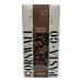 A 250g Cornwall Pasta Co packet labeled Organic Chestnut Gnocchi shows the brand logo and product name on warm, earthy packaging with seasonal Christmas motifs—subtle holly and snowflake graphics—and a clear window revealing small chestnut-coloured gnocchi shapes.