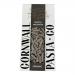 A stacked set of eight 250g Cornwall Pasta Co boxes labeled Organic Truffle Ribbons. The photo shows artisan-style packaging with a clear window revealing pale ribbon pasta, elegant typography, and festive Christmas motifs in rich seasonal hues.