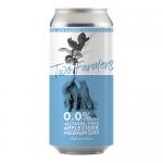 A festive 440ml can features a deep red and green label with illustrated apples, snowflakes and holly. Two stylized farmers appear in a circular badge above bold white lettering. Twelve cans sit in a cardboard tray showing repeated seasonal motifs and metallic highlights.