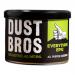 A stacked row of twelve vibrant snack pouches sits inside a shallow display tray, each pouch bearing the Dust Bros logo and bold Everything Epic lettering. Bright colors, playful graphics, and clear weight markings create a lively grocery-shelf presence. Soft sheen highlights the sealed edges. gloss