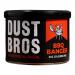 A countertop display presents twelve 65g Dust Bros BBQ Banger packs in a neat grid. Each glossy red-orange pouch features bold black logo lettering, stylized smoke and grill-mark graphics, crisp nutritional panels and clear matte accents, casting soft studio highlights and subtle shadows. and depth.