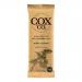 A neat row of 25g Cox&Co. chocolate bars shows sleek wrappers in deep brown and mint green, the label highlighting 60% Mint Crunch beside a stylized cocoa bean and mint leaf. One bar is partly unwrapped to reveal dark chocolate studded with mint crisps.