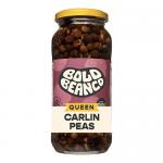 Six sealed packets stand upright in a neat row, each label bearing a bold logo. Through clear panels, smooth round carlin peas show a muted beige-green hue. Crisp typography and simple graphics frame ingredient details on a clean white background. Soft lighting creates small shadows, subtle texture.