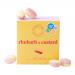 Photo shows a bright rectangular box of Ask Mummy & Daddy Rhubarb & Custard sweets. Retro pastel design displays playful typography, illustrated rhubarb and custard, striped accents and a clear window revealing individually wrapped pink and yellow chews.