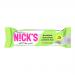 Image shows a N!Cks Protein Bar Hazelnut Chocolate in a glossy wrapper with a bold N!Cks logo. Brown and cream tones dominate; wrapper features a close-up of a chocolate-coated bar sprinkled with chopped hazelnuts, photographed against a plain white background.