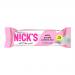 A glossy rectangular wrapper displays the N!Cks logo in bold white letters on a dark band. Salty Peanut appears in contrasting text. A photograph of peanuts and coarse salt sits beside a partially unwrapped bar showing peanut pieces, caramel sheen, and textured nougat. Soft, neutral background hues.