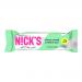 The image shows a single N!Cks Protein Bar Choco Crush in a bright matte wrapper. Rich brown and cream tones feature a bold logo, chocolate-drip graphics and scattered cocoa nibs. A partially unwrapped bar reveals dense chocolate, crunchy bits and a glossy chocolate coating. Subtle highlights on bar.