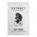 A 250g bag of Extract Coffee Roasters Half Speed espresso beans stands upright on a neutral surface. The matte black pouch features a centered label with simple type, and a small window shows glossy, dark brown roasted beans inside the package. Lighting casts soft highlights and subtle shadows.