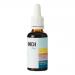 An amber 30ml dropper bottle labeled Indi Supplements Rest sits on a pale wooden surface. The white label shows teal and gray graphics and neat typography. Soft daylight glints on the glass; a blurred green plant and neutral backdrop form a calm, minimalist lifestyle scene. Subtle reflections glint.