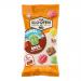 A neat display of a dozen Van Slooten Travel Bags sits on a neutral surface. Each small, glossy pouch shows the Van Slooten logo and a clear window revealing brightly colored sour gummy candies in assorted shapes. Bold, playful graphics and citrus-inspired colors frame the packs.