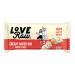 A glossy box holds twelve individually wrapped LoveRaw Cre&M White Choc wafer bars. Packaging shows the LoveRaw logo, product name and an image of a layered wafer with creamy white-chocolate coating and visible wafer layers; soft mint and white tones define the design.