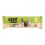 A rectangular box of LoveRaw Peanut Butter Cups displays twelve individually wrapped cups illustrated on the front. The packaging shows rich chocolate-brown imagery, a cross-section of creamy peanut filling, the bold LoveRaw logo and green accent details on a clean white backdrop. With subtle icons.