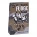 A glossy box displays eight individually wrapped blocks of traditional butter fudge, their pale golden squares visible through clear cello. Labels feature classic script and a warm cream-and-brown palette; the gift pack sits against a neutral backdrop. Soft highlights reveal sugar crystals and seam.