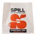 A row of six Spill Tea Everyday loose tea packets sits on a plain surface. Bright red and white packaging displays a stylized teacup and bold brand lettering. Boxes are arranged in two stacks of three with clean edges, soft shadows and a neutral background. Overhead view reveals subtle box textures.